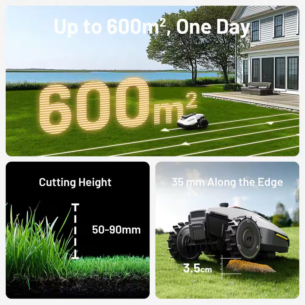Yuka Mini 7.5 In. Robot Lawn Mower (1/4 Acre) Adjustable Cutting Height (2 In. - 3.5 In.), All Terrain, AI Vision