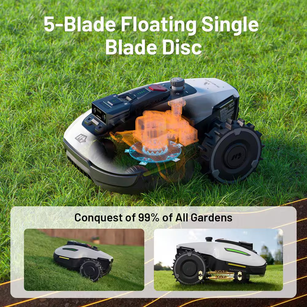 Yuka Mini 7.5 In. Robot Lawn Mower (1/4 Acre) Adjustable Cutting Height (2 In. - 3.5 In.), All Terrain, AI Vision