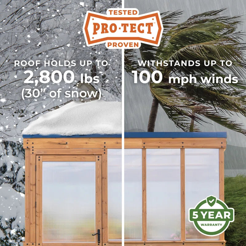 Willow 9' X 6' Cedar Wood and Polycarbonate Walk-In Outdoor Greenhouse Kit with Powerport