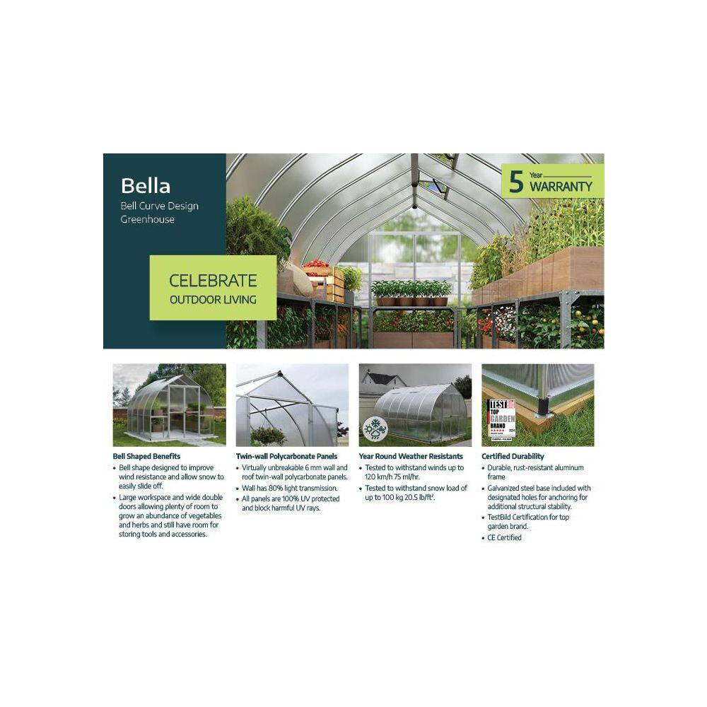 Bella 8 Ft. X 12 Ft. Silver/Diffused Polycarbonate DIY Greenhouse Kit
