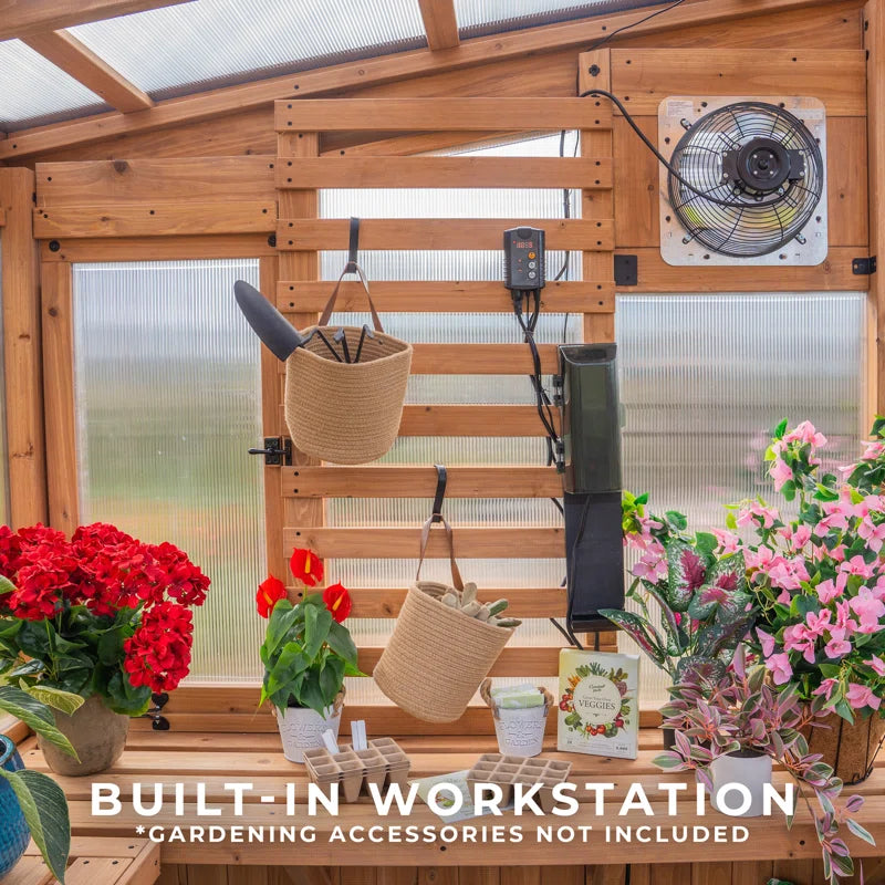 Willow 9' X 6' Cedar Wood and Polycarbonate Walk-In Outdoor Greenhouse Kit with Powerport