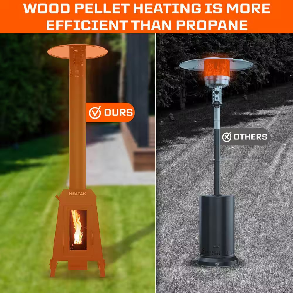 Wood Pellet Outdoor Patio Heater with Glass Window, 75,000 BTU for Patio and Backyard