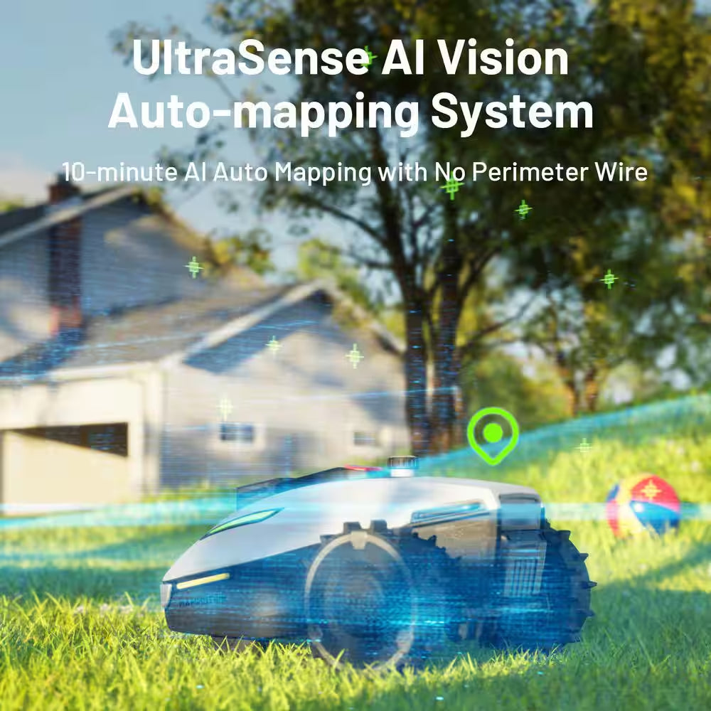 Yuka Mini 7.5 In. Robot Lawn Mower (1/4 Acre) Adjustable Cutting Height (2 In. - 3.5 In.), All Terrain, AI Vision