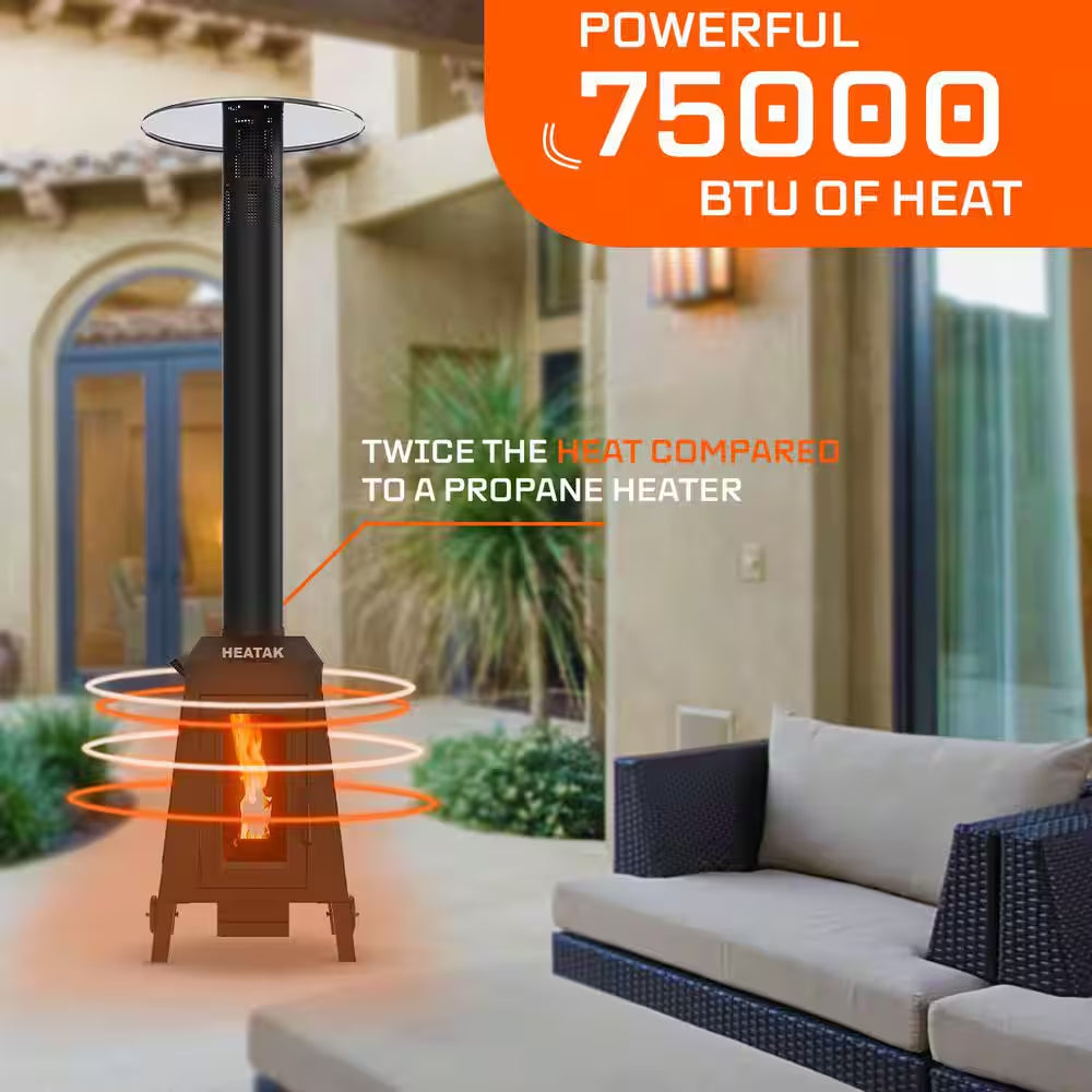 Wood Pellet Outdoor Patio Heater with Glass Window, 75,000 BTU for Patio and Backyard