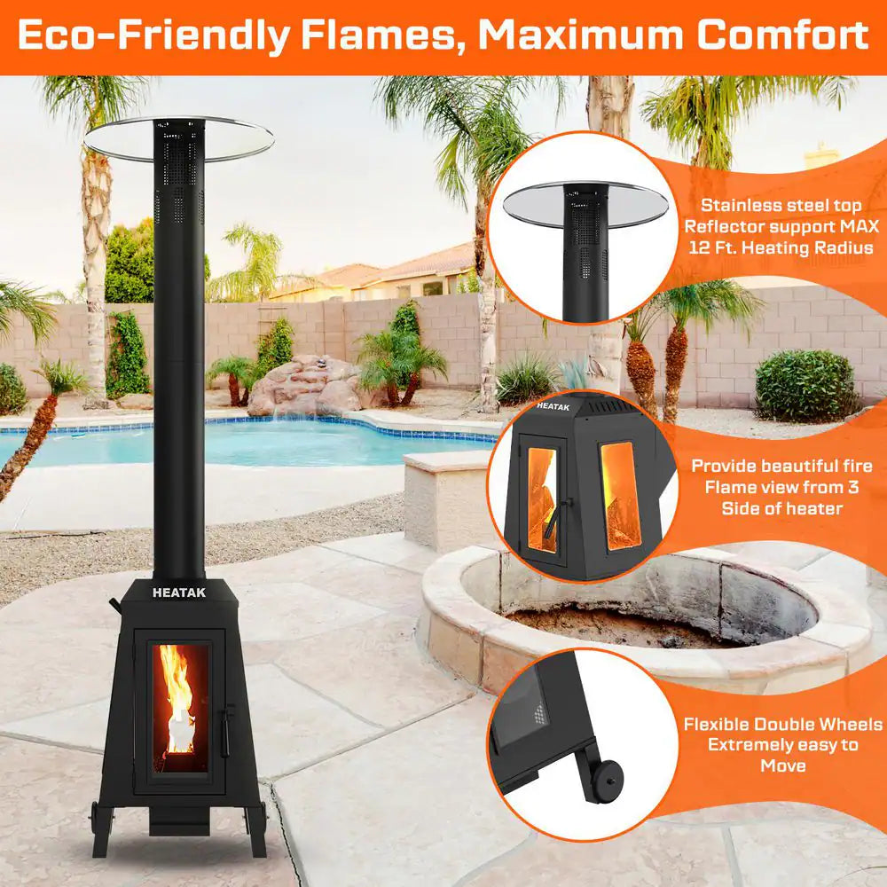 Wood Pellet Outdoor Patio Heater with Glass Window, 75,000 BTU for Patio and Backyard