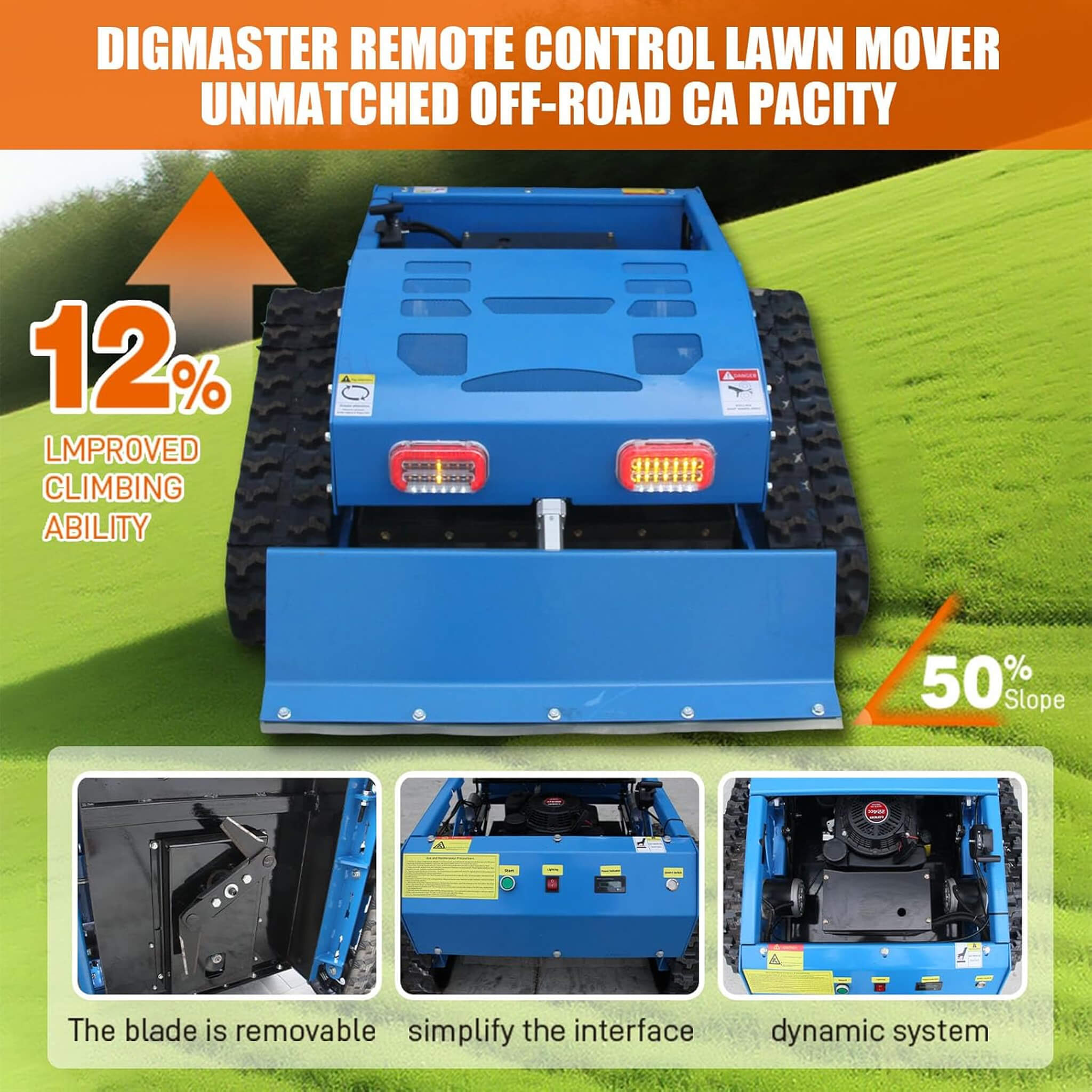 Heavy-Duty 21-Inch 9HP Remote-Controlled Robotic Lawn Mower With Tracks And Plow (SAK26583)