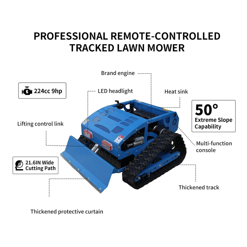 Heavy-Duty 21-Inch 9HP Remote-Controlled Robotic Lawn Mower With Tracks And Plow (SAK26583)