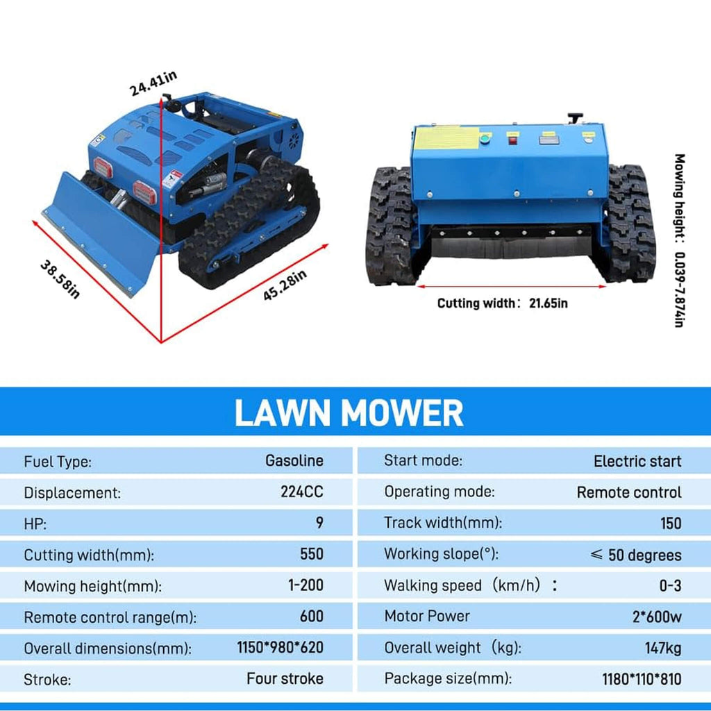 Heavy-Duty 21-Inch 9HP Remote-Controlled Robotic Lawn Mower With Tracks And Plow (SAK26583)